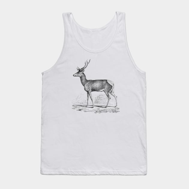 Deer Black and White Illustration Tank Top by Biophilia